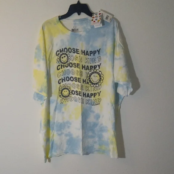 Smiley Women's Tie-Dye Short Sleeve Tee - Blue and Yellow - Picture 1 of 4